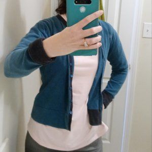 100% Cotton Blue-Green or Dark Teal and Black Cardigan